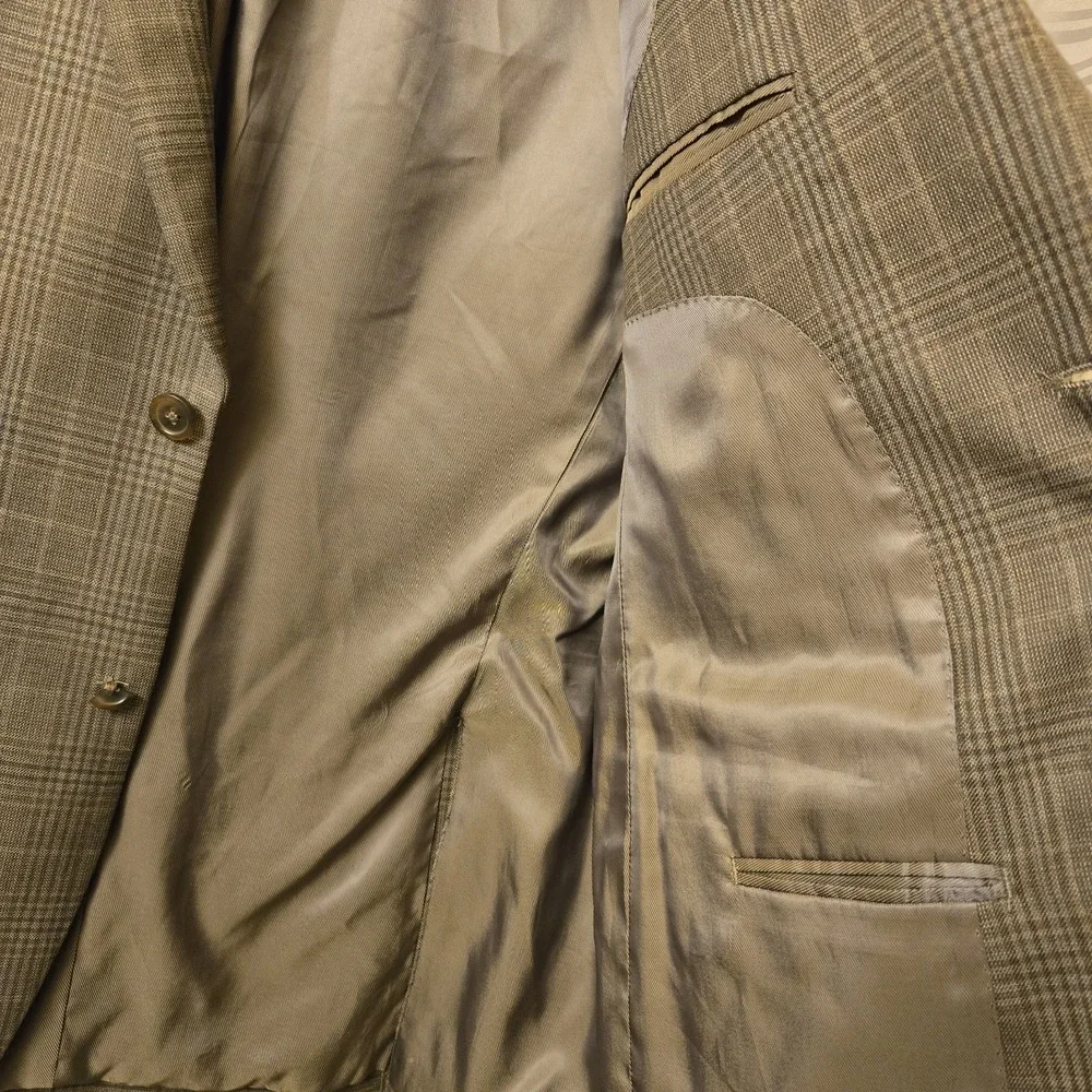 Mens Pronto Uomo Wool Blazer 40 Long Brown Plaid Suit‎ Jacket Two Button *Flaw*